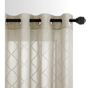 KOUFALL Lot de 2 Rideaux Transparents Marron Classiques brodés et ondulés avec œillets pour Chambre à Coucher - Aspect Lin