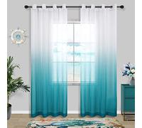 KOUFALL Lot de 2 Rideaux Semi-Transparents à œillets pour décoration de Chambre à Coucher, Salon, Salle à Manger de Fille, 132 x 213 cm de Long, Bleu Turquoise dégradé Bleu Turquoise
