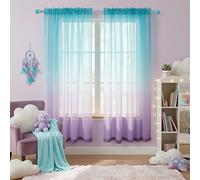 KOUFALL Rideaux en Imitation Lin Bicolore Arc-en-Ciel 52x63 Vert/Violet