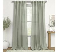 KOUFALL Sage Green Curtains 96 inches Long for Bedroom Windows,Back Tab Linen Fabric Muted Curtain for Living Room to Match Grey Sofa and Brown Furniture,Rod Pocket,Set of 2 Panels