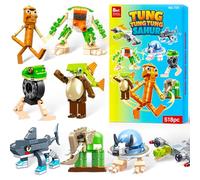 Kouipoie Blocs de construction italiens pour enfants et adultes, blocs de construction de requin rouge cerveau, jouets créatifs, kit cadeau Tung Tung Sahur (4-460 pièces)