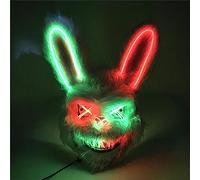 Kouoybt Masque de lapin effrayant d'Halloween avec éclairage LED et éclairage à DEL - Masque d'éclairage d'horreur pour costume de fête d'Halloween (vert fluo rouge, taille unique)