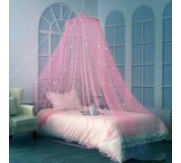 Kouoybt Moustiquaire pour lit, maille fine, dôme à suspendre, étoiles lumineuses, ciel de lit de princesse, filet anti-poussière pour lit simple (rose, 60 x 250 x 850 cm)