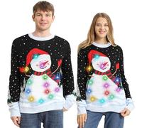 Kouric Pull de Noel Lumineux,Pull Moche de Noel Femme Homme,Unisexe Pulls de Noël Drole,Pull Noel Moche Couple Assortis,Pull Noel Famille Hiver Chaud Xmas Outwear-Bonhomme de Neige Mignon-L