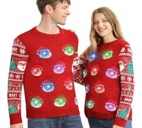 Kouric Pull de Noel Moche Homme Femme,Pull Moche Noel LED,Pulls de Noël Famille,Unisexe Pulls Noël Couple Drole avec Imprimé Père Noël,Lumineux Noel Hiver Col Rond,Sweat Clignotant Manche Longue