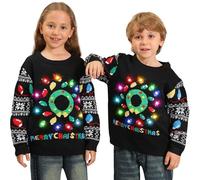 Kouric Pull Moche de Noel Enfant Garcon Fille,Pull Noël Lumineux LED,Unisexe Humour Pulls Noel Ado,Xmas Sweatshirts Famille Hiver Chaud Col Rond,Clignotant Manche Longue Outwear Âge 4-13