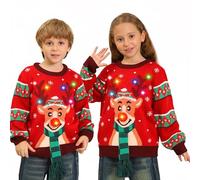 Kouric Pull Moche de Noel Lumineux,Pull de Noel Enfant Fille Garcon,Pulls Noël Drole,Unisexe Pulls Noel Cerf Ado,Christmas Sweatshirts Hiver Chaud Col Rond,Clignotant Manche Longue Outwear Âge 4-13