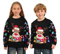 Kouric Pull Moche de Noel Lumineux,Pull de Noel Enfant Fille Garcon,Pulls Noël Drole,Unisexe Pulls Noel Cerf Ado,Christmas Sweatshirts Hiver Chaud Col Rond,Clignotant Manche Longue Outwear Âge 4-13