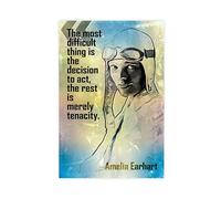 KOURT Amelia Earhart Poster sur toile avec citation motivante « The Most Difficult » Décoration de chambre à coucher, paysage sportif, décoration de bureau, cadeau sans cadre : 50 x 75 cm