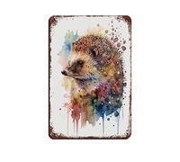 KOURT Plaque en métal vintage en forme d'aquarelle avec motifs de hérisson, pour pub, club, café, bar, décoration murale rétro, 20 x 30 cm