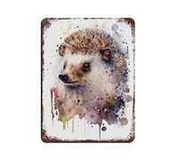 KOURT Poster rétro en métal aquarelle avec motif de hérisson - Art chic - Peinture en fer - Bar - Cave - Café - Famille - Garage - Décoration murale - 30 x 40 cm