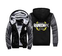 KouRy Vestes à Capuche en Polaire pour Hommes Pullover pour Rainbow Six Siege Sweat-Shirt Chaud d'hiver Veste à Capuche Décontractée Manteaux épais avec Fermeture éclair(Black-Grey1,L)