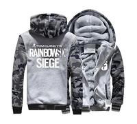 KouRy Vestes à Capuche en Polaire pour Hommes Pullover pour Rainbow Six Siege Sweat-Shirt Chaud d'hiver Veste à Capuche Décontractée Manteaux épais avec Fermeture éclair(Camo Gray,XXL)