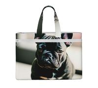 KOUUIP Adorable sac à documents en toile avec impression de bouledogue français 26 x 38 cm, 2 poches zippées, sans encombrement pour fichiers de bureau