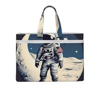 KOUUIP Astronaute on The Moon Porte-documents en toile avec impression 26,1 x 38,1 cm, 2 poches zippées, sans encombrement pour dossiers de bureau