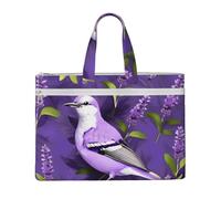 KOUUIP Bird in Purple Lavender Floral Flowers Sac à documents en toile avec impression 26 x 38 cm, 2 poches zippées, sans encombrement pour fichiers de bureau