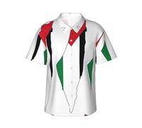KOUUIP Chemises hawaïennes pour homme avec carte du drapeau de la Palestine - Chemise décontractée pour la plage d'été pour homme - Tissu extensible avec coupe moderne, noir, Taille 3XL