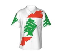 KOUUIP Chemises hawaïennes pour homme avec drapeau du Liban - Chemises décontractées pour la plage d'été pour homme - Tissu extensible avec coupe moderne, noir, Taille 3XL