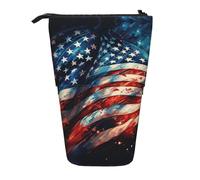 KOUUIP Firework Drapeau américain imprimé 4 juillet Trousse télescopique Porte-crayons Porte-stylo Trousse de papeterie Stand Up rétractable Sac organisateur debout, Noir/blanc, One Size