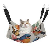 KOUUIP Hamac pour chat avec imprimé oiseaux, fleurs et papillons pour cage à suspendre, hamac réglable pour animal domestique, hamac de couchage doux pour chats, furet