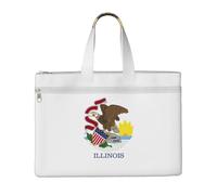 KOUUIP Illinois State Flag Sac à documents en toile avec impression 26 x 38 cm, 2 poches zippées, sans encombrement pour dossiers de bureau