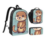 KOUUIP Lot de 3 sacs à dos avec motif loutres mignonnes avec trousse à déjeuner, sac à livres léger unisexe pour les voyages