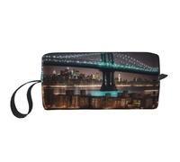 KOUUIP New York Manhattan Bridge Night Print Grande capacité Trousse de maquillage de voyage Sac de maquillage Portable pour femme, blanc, One Size