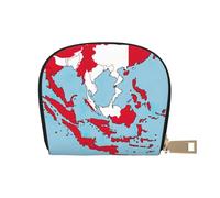KOUUIP Porte-cartes en cuir avec fermeture éclair Motif drapeau indonésien abstrait Map01 Unisexe Pour homme et femme, blanc, One Size