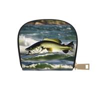 KOUUIP Porte-cartes en cuir avec fermeture éclair pour femme Motif vague de pêche au bar Unisexe Pour homme et femme, blanc, One Size