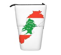 KOUUIP Porte-crayon télescopique avec impression de carte du Liban, porte-stylo, trousse de papeterie, sac rétractable autoportant organisateur debout, Noir , Taglia Unica