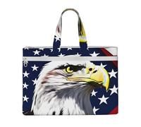 KOUUIP Porte-documents en toile avec motif de drapeau du pygargue à tête blanche 26 x 38 cm, 2 poches zippées, sans encombrement pour fichiers de bureau