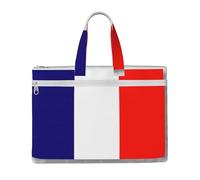 KOUUIP Porte-documents en toile avec motif drapeau français 26 x 38 cm, 2 poches zippées, sans encombrement pour dossiers de bureau