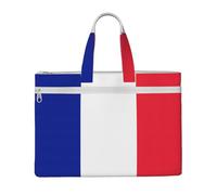 KOUUIP Porte-documents en toile avec motif drapeau français 26 x 38 cm, 2 poches zippées, sans encombrement pour dossiers de bureau