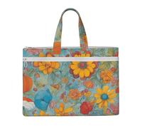 KOUUIP Porte-documents en toile de couleur vive avec impression 26 x 38 cm, 2 poches zippées, sans encombrement pour fichiers de bureau