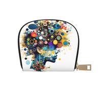 KOUUIP Portefeuille en cuir avec fermeture éclair pour cartes de crédit - Motif cerveau - Unisexe - Pour homme et femme, blanc, One Size