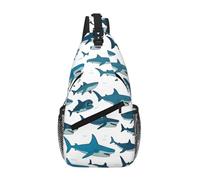 KOUUIP Sac à bandoulière motif requin avec différents gestes pour homme et femme, sac de poitrine à bandoulière antivol décontracté, sac de voyage pour la randonnée