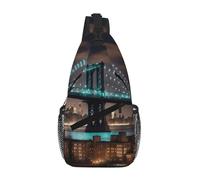 KOUUIP Sac à bandoulière New York Manhattan Bridge Night pour homme et femme, sac de poitrine à bandoulière antivol décontracté, sac de voyage pour la randonnée