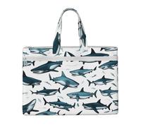 KOUUIP Sac à documents en toile avec motif de requin avec différents gestes - 26 x 38 cm - 2 poches à fermeture éclair - Sans encombrement - Pour fichiers de bureau