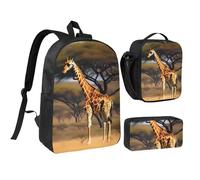 KOUUIP Sac à dos avec motif girafe d'Afrique majestueux avec trousse à déjeuner 3 pièces, léger unisexe pour les voyages