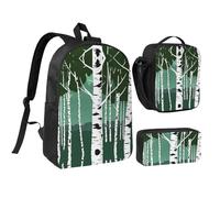 KOUUIP Sac à dos imprimé bouleaux avec trousse à déjeuner 3 pièces, sac à livres léger unisexe pour les voyages