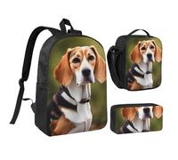 KOUUIP Sac à dos imprimé chien beagle avec trousse à déjeuner 3 pièces, sac à livres léger unisexe pour les voyages