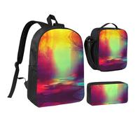KOUUIP Sac à dos imprimé coloré de rêve avec trousse à déjeuner 3 pièces, sac à livres léger unisexe pour les voyages