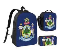 KOUUIP Sac à dos imprimé drapeau de l'État du Maine avec trousse à déjeuner 3 pièces, sac à livres léger unisexe pour les voyages