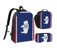 KOUUIP Sac à dos imprimé drapeau de l'État du Wyoming avec trousse à déjeuner 3 pièces, léger sac à livres unisexe pour les voyages