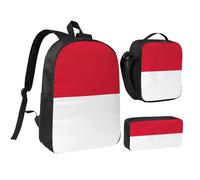 KOUUIP Sac à dos imprimé drapeau de Monaco avec trousse à déjeuner 3 pièces, sac à livres léger unisexe pour les voyages