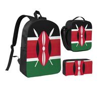 KOUUIP Sac à dos imprimé drapeau du Kenya avec trousse à déjeuner 3 pièces, sac à livres léger unisexe pour les voyages