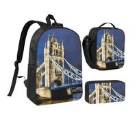KOUUIP Sac à dos Tower Bridge à Londres imprimé avec trousse à déjeuner 3 pièces, sac à livres léger unisexe pour les voyages