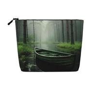 KOUUIP Sac organisateur de maquillage imprimé paysage bateau sur le lac sac organisateur de produits de toilette de taille de voyage pour femme, noir -, taille unique, Noir, Talla única