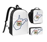 KOUUIP Sacs à dos avec carte de l'État de Virginie-Occidentale avec sac à déjeuner et trousse à crayons 3 pièces, léger unisexe pour les voyages