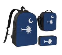 KOUUIP Sacs à dos avec sac à dos imprimé drapeau de la Caroline du Sud avec trousse à déjeuner 3 pièces, léger sac à livres unisexe pour les voyages